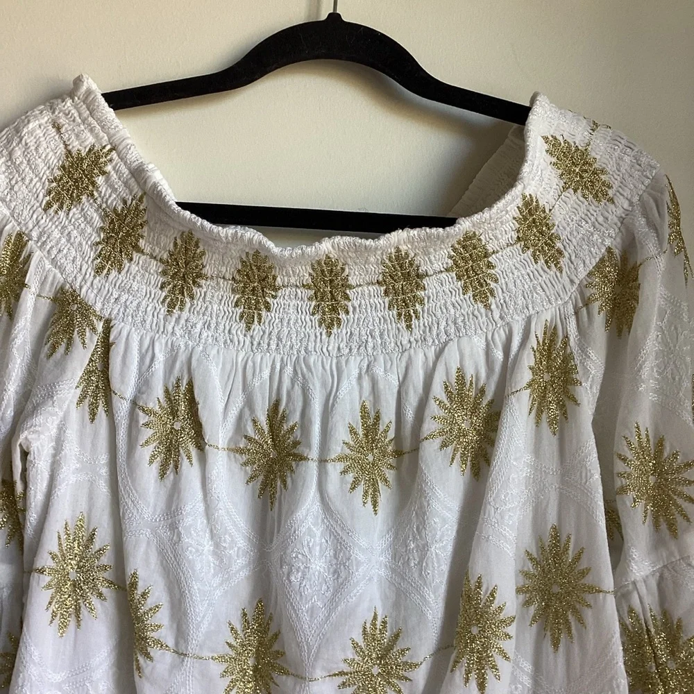 Boston Proper Metallic Detail Off-The-Shoulder Dress Womens Small White Gold - Picture 3 of 15